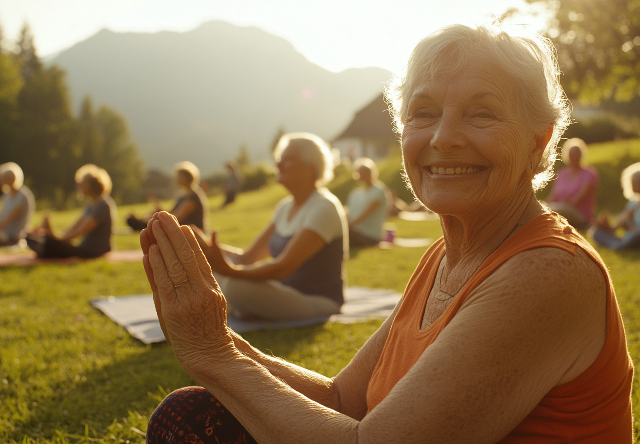 Старша жінка практикує йогу